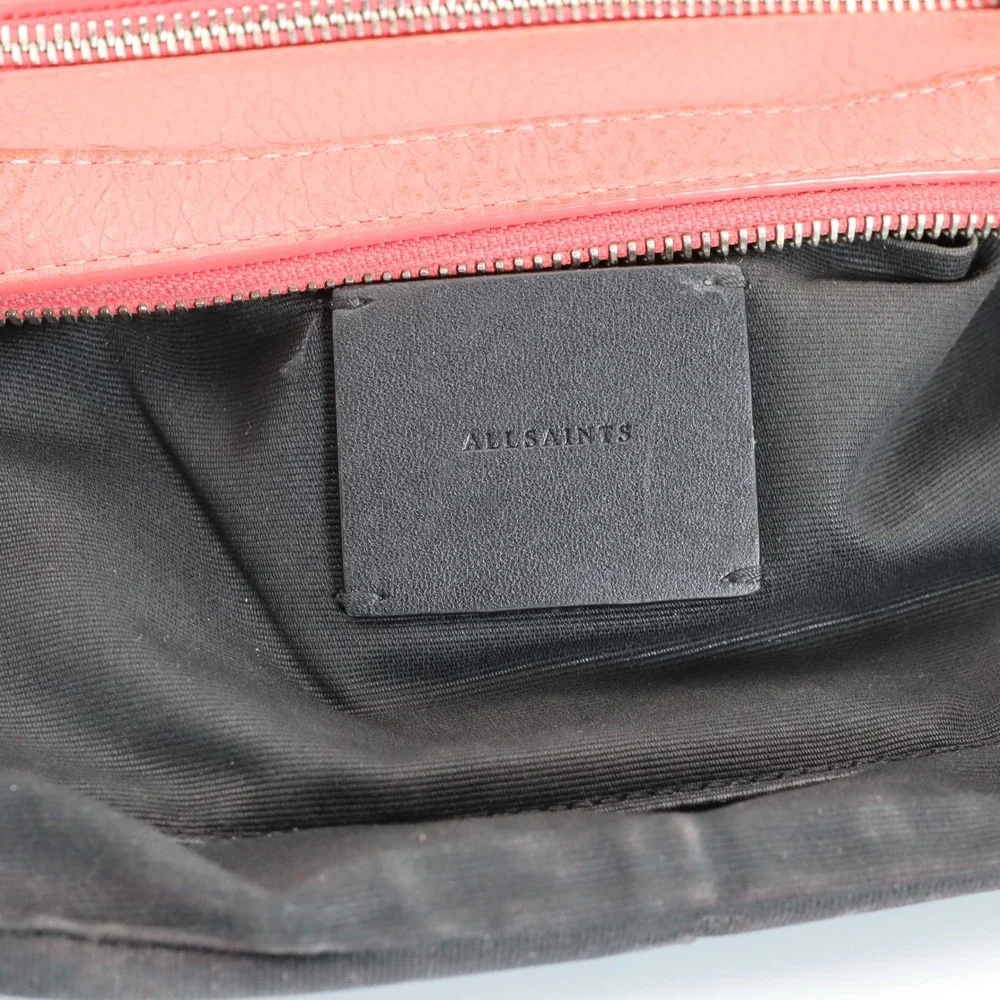 AllSaints Captain Lea Square Crossbody Bag Womens Coral Pink Cow Leather